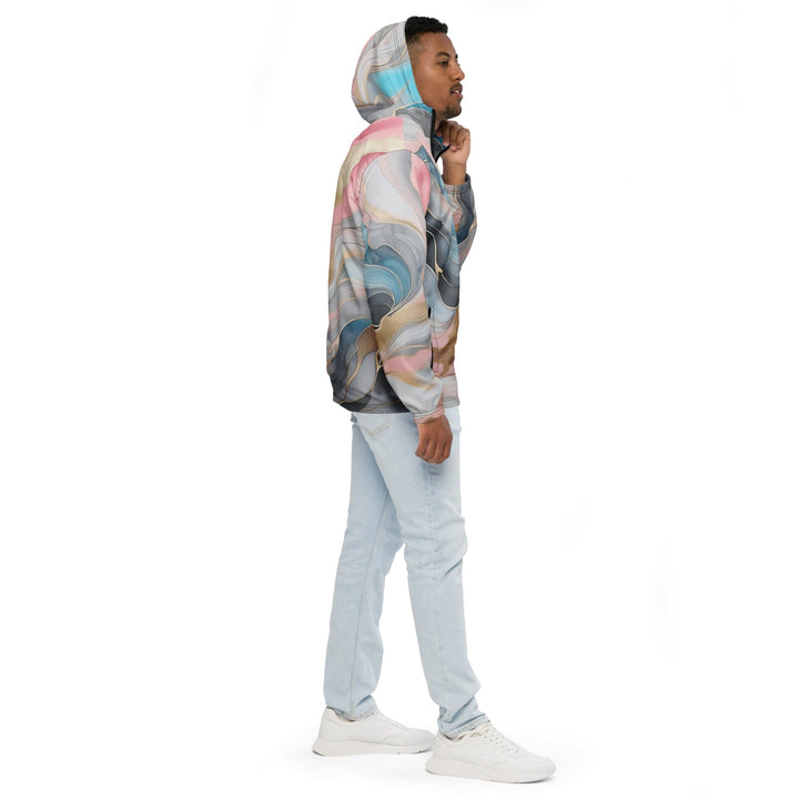 Mens Hooded Windbreaker Jacket Marble Cloud of Grey Pink Blue 82395