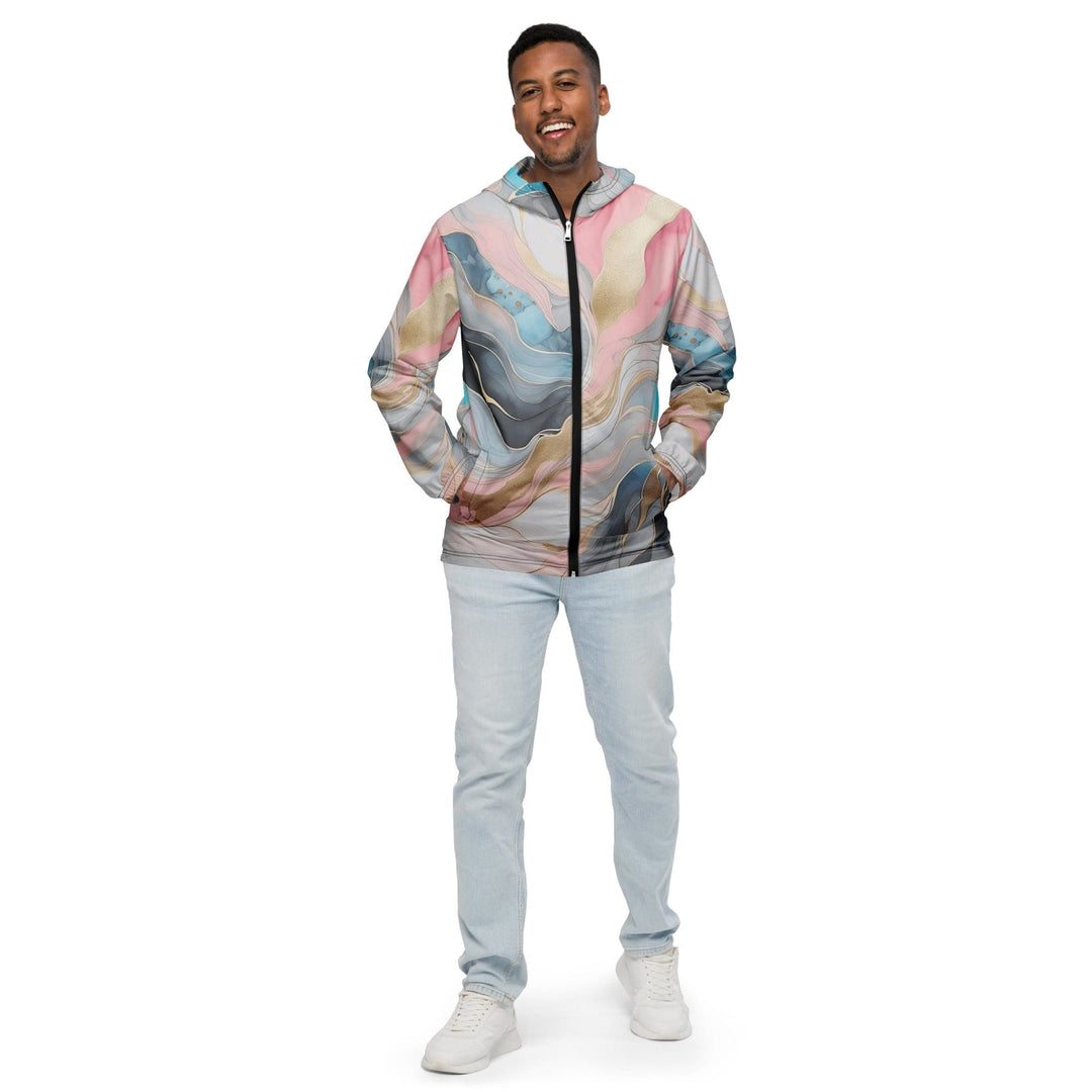 Mens Hooded Windbreaker Jacket Marble Cloud of Grey Pink Blue 82395