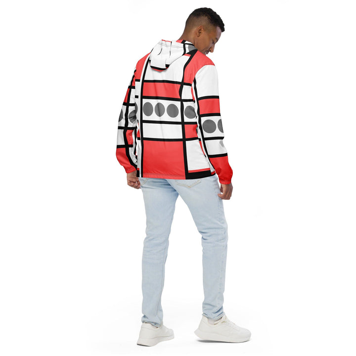 Mens Hooded Windbreaker Jacket Pale Red Print