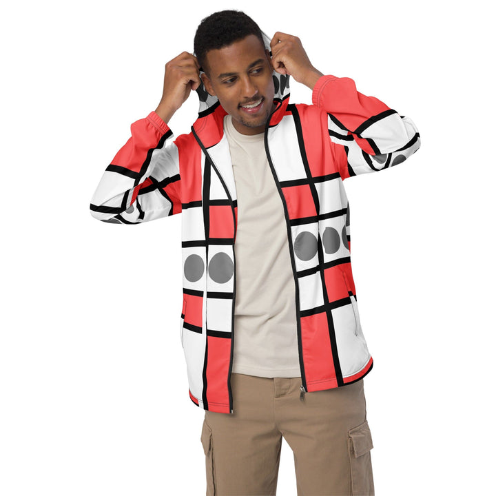 Mens Hooded Windbreaker Jacket Pale Red Print