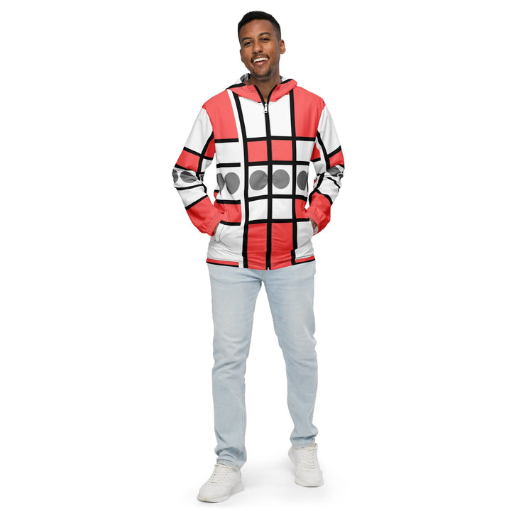 Mens Hooded Windbreaker Jacket Pale Red Print