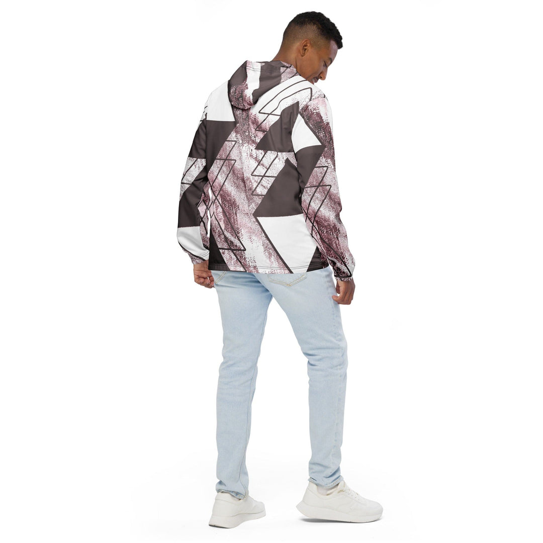 Mens Hooded Windbreaker Jacket - Mauve Rose and White Triangular