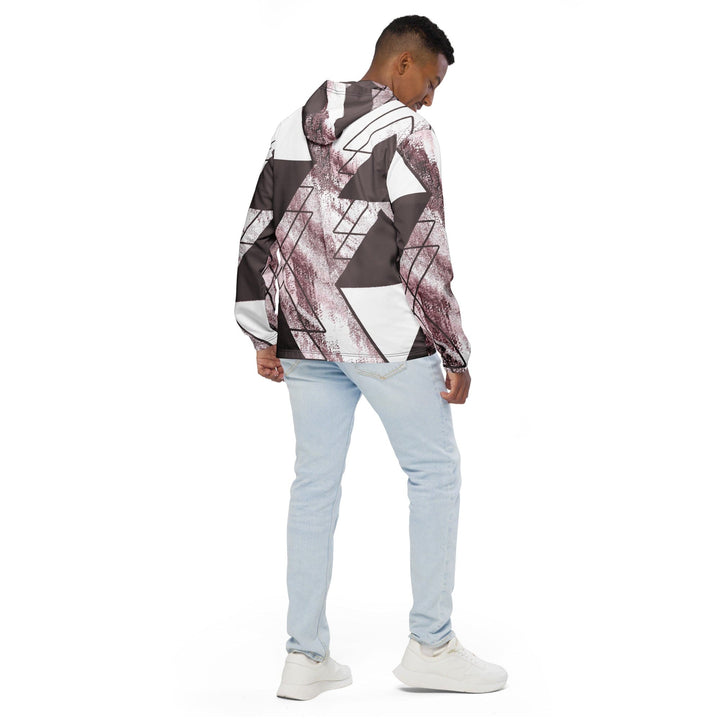 Mens Hooded Windbreaker Jacket - Mauve Rose and White Triangular