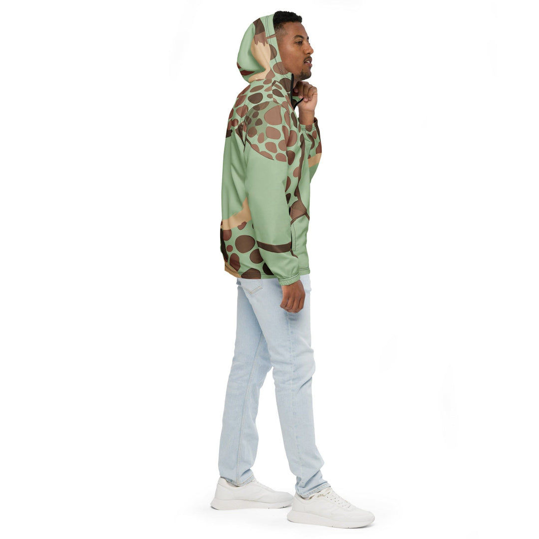 Mens Hooded Windbreaker Jacket Mint Green And Brown Spotted