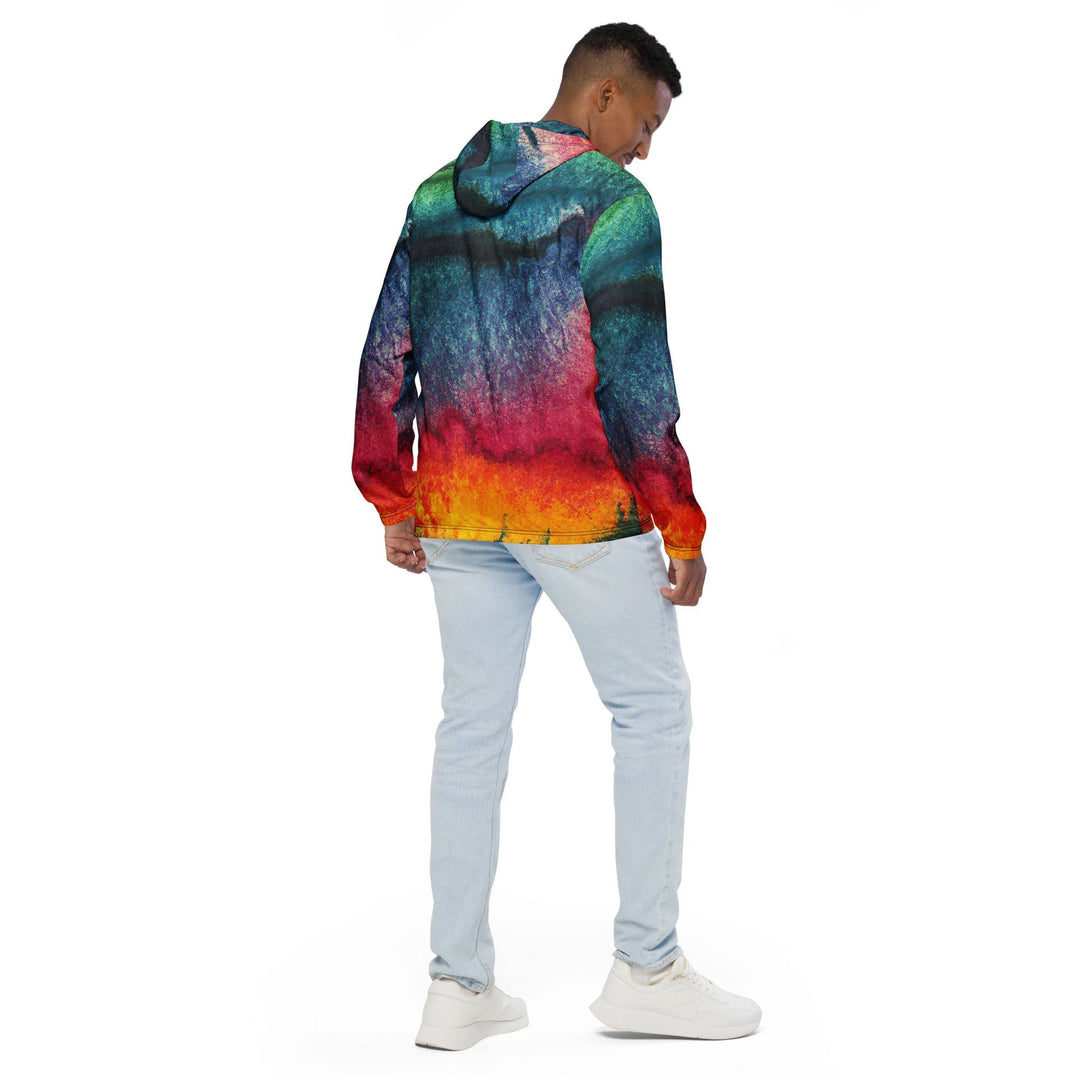 Mens Hooded Windbreaker Jacket Multicolor Abstract Pattern