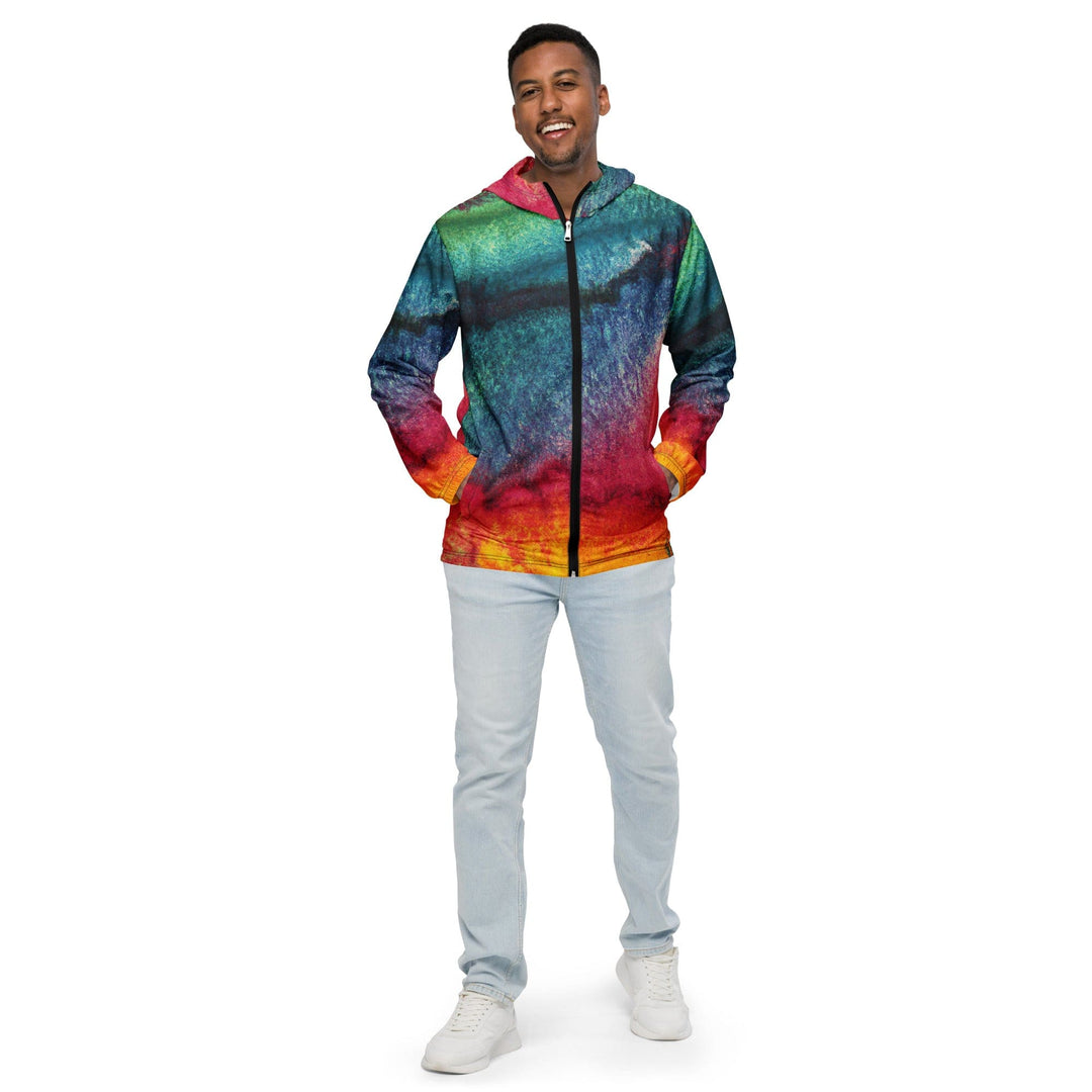 Mens Hooded Windbreaker Jacket Multicolor Abstract Pattern