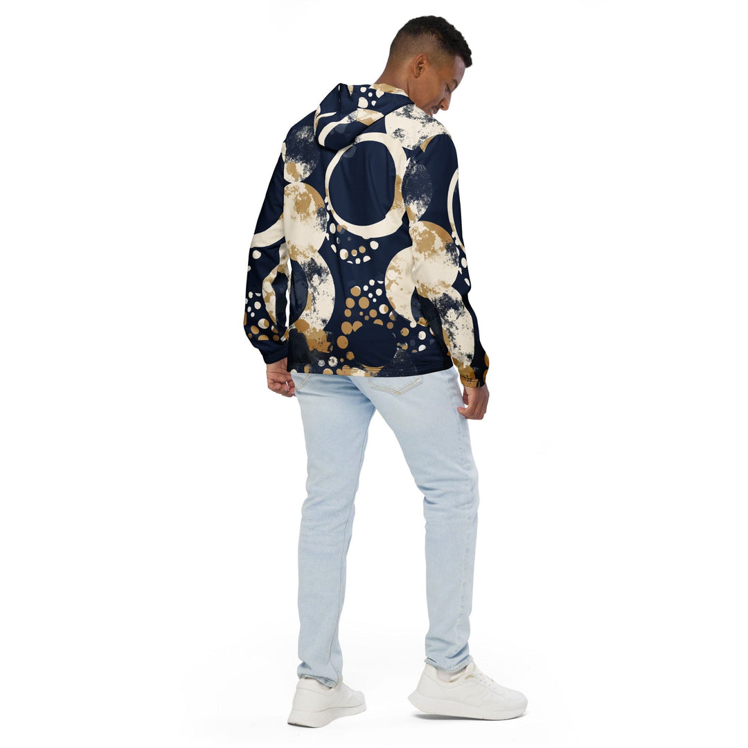 Mens Hooded Windbreaker Jacket - Blue Beige Spotted Print
