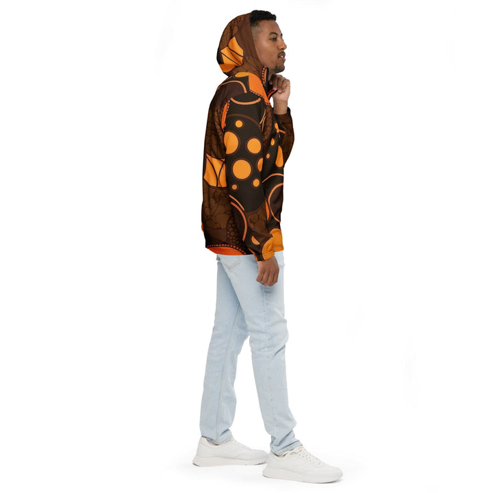 Mens Hooded Windbreaker Jacket Orange And Brown Spotted Illustration