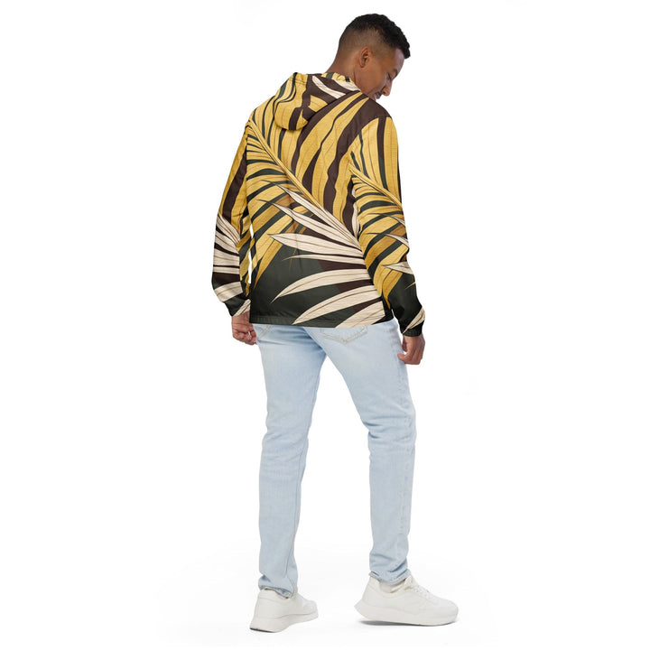 Mens Hooded Windbreaker Jacket - Palm Tree Leaves Pattern