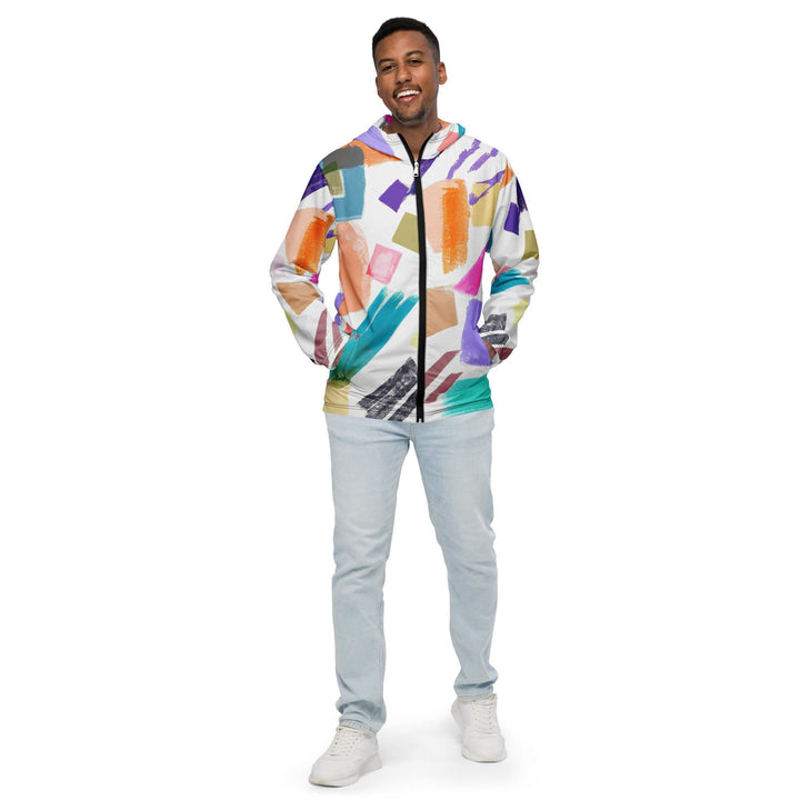 Mens Hooded Windbreaker Jacket Pastel Pattern