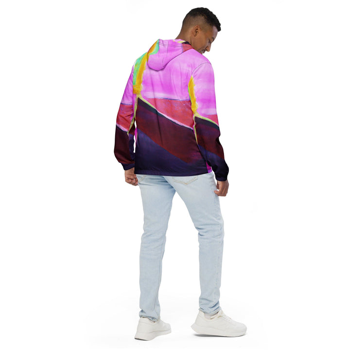 Mens Hooded Windbreaker Jacket - Pink and Purple Pattern