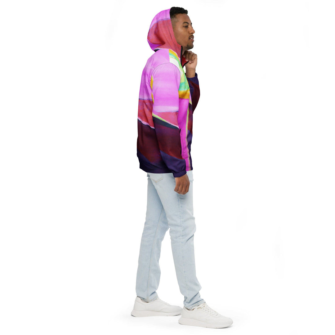 Mens Hooded Windbreaker Jacket - Pink and Purple Pattern