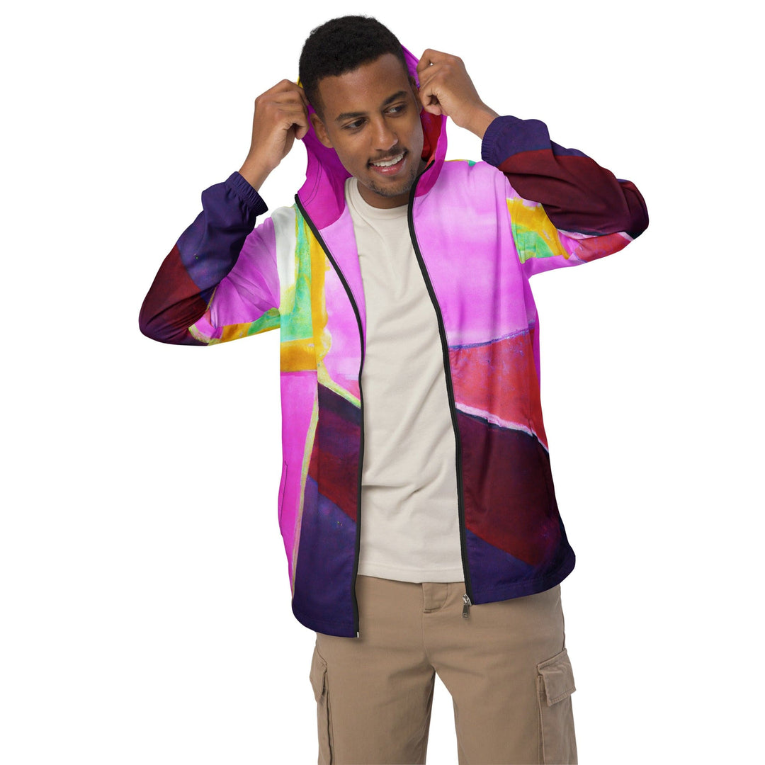 Mens Hooded Windbreaker Jacket - Pink and Purple Pattern
