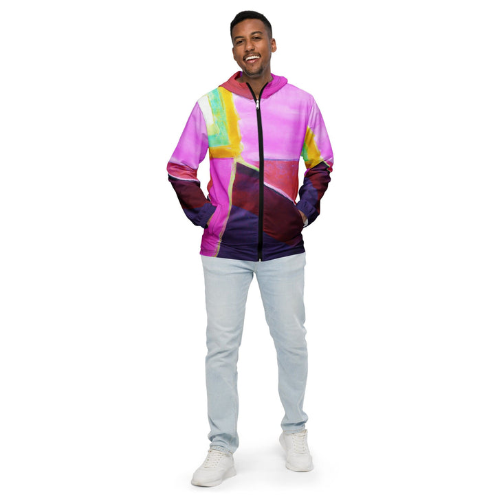Mens Hooded Windbreaker Jacket - Pink and Purple Pattern