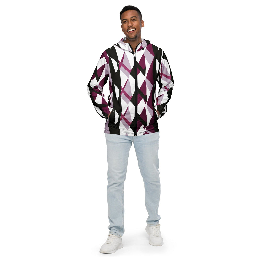 Mens Hooded Windbreaker Jacket Pink Mauve Pattern 2