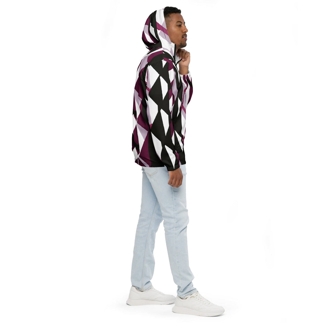 Mens Hooded Windbreaker Jacket Pink Mauve Pattern 2
