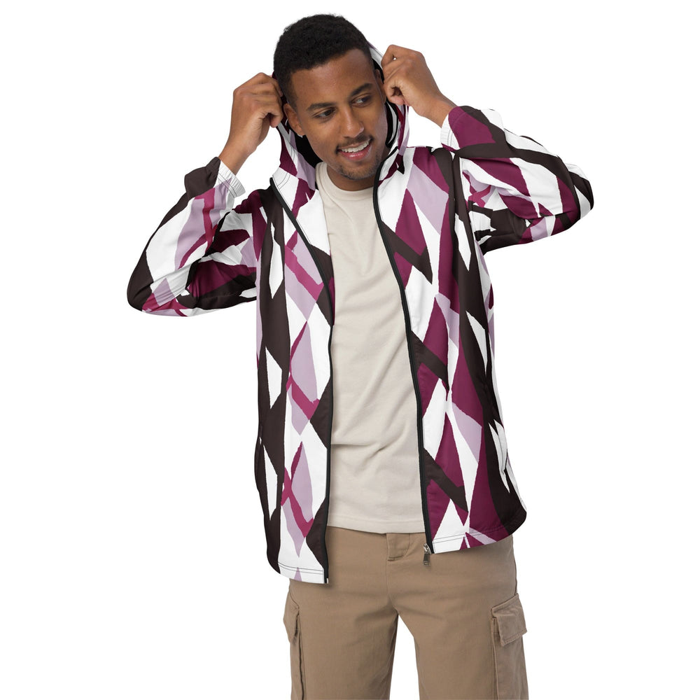 Mens Hooded Windbreaker Jacket Pink Mauve Pattern
