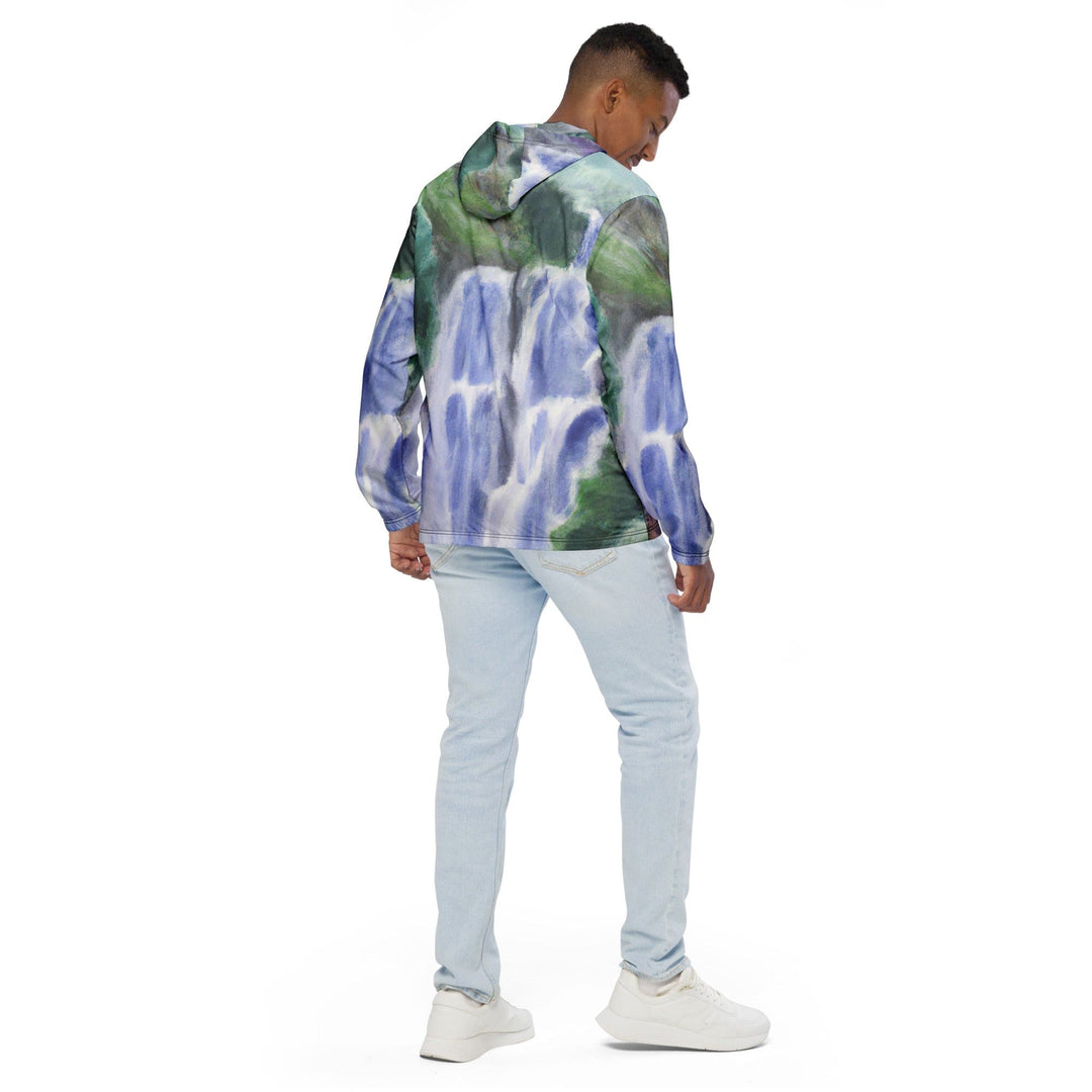 Mens Hooded Windbreaker Jacket - Purple Watercolor Waterfall Green