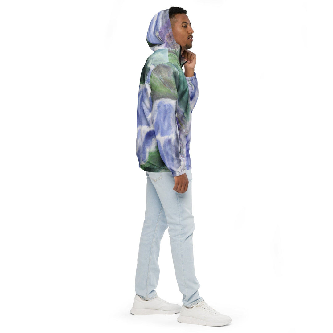 Mens Hooded Windbreaker Jacket - Purple Watercolor Waterfall Green