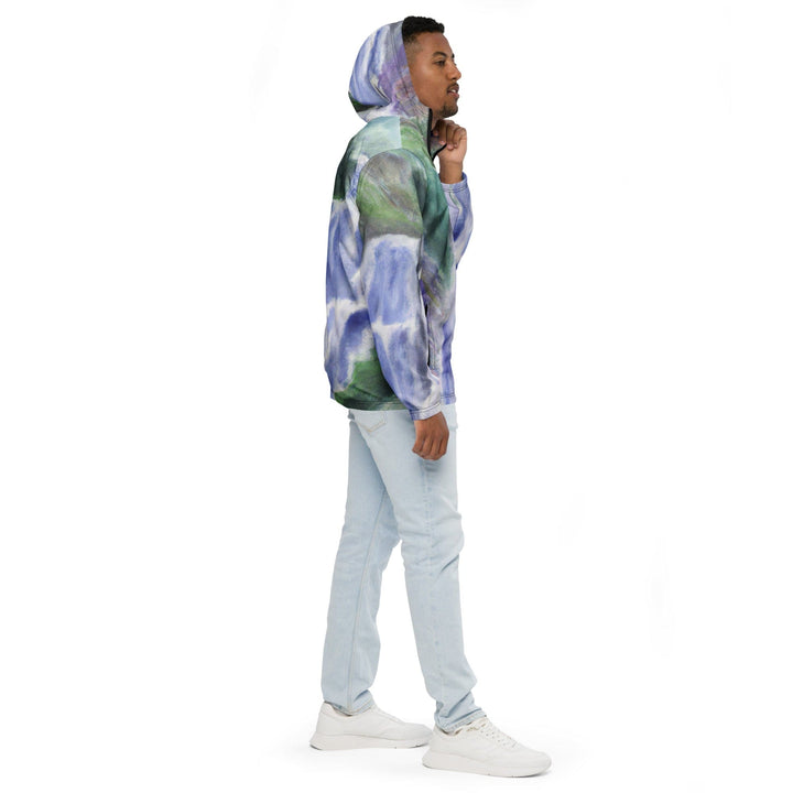 Mens Hooded Windbreaker Jacket - Purple Watercolor Waterfall Green