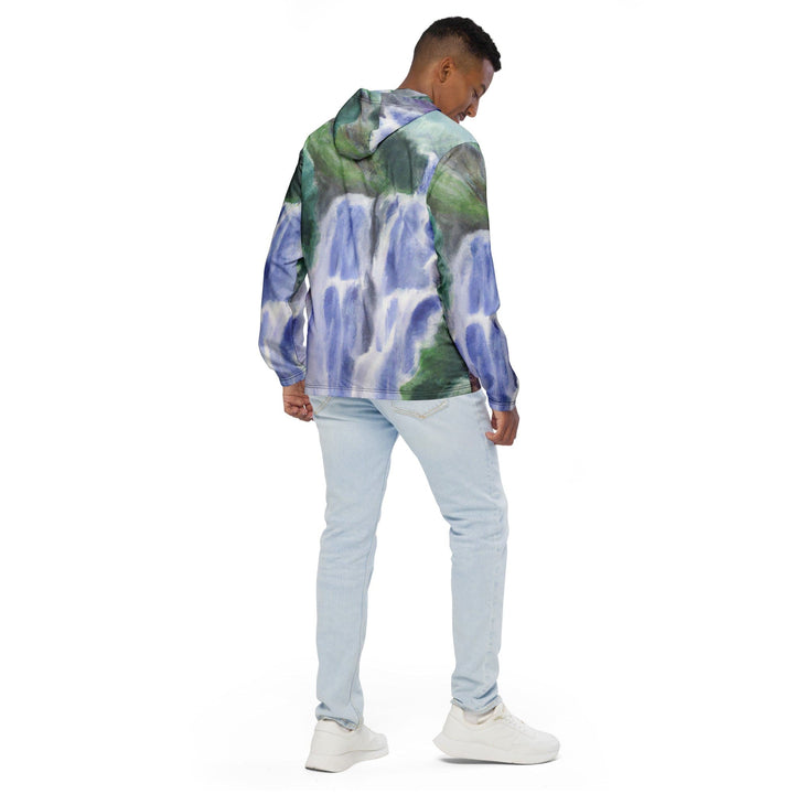 Mens Hooded Windbreaker Jacket - Purple Watercolor Waterfall Green