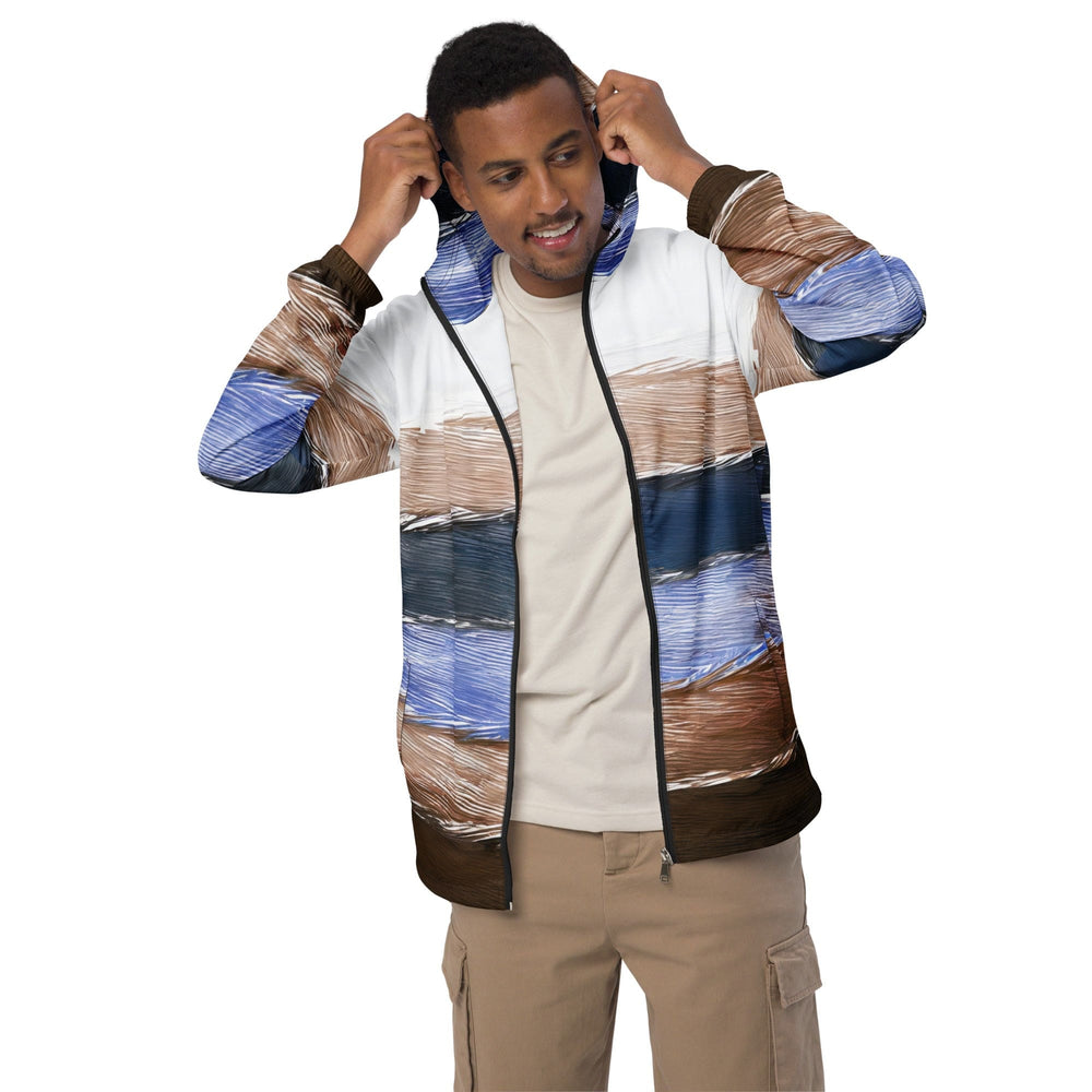 Mens Hooded Windbreaker Jacket Rustic Hues Pattern