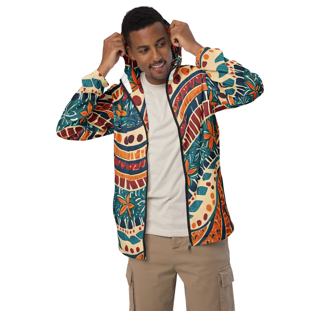 Mens Hooded Windbreaker Jacket Boho Floral Tropical Print