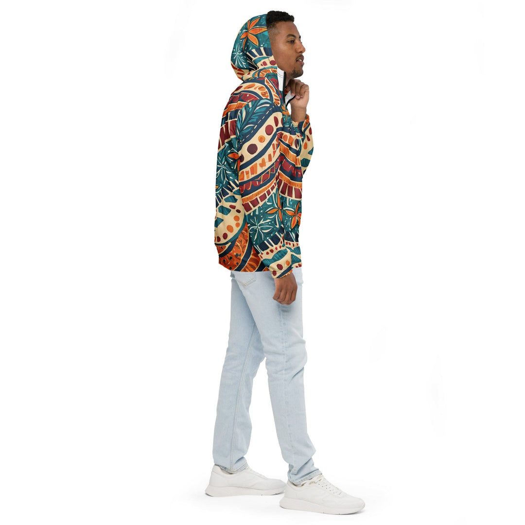 Mens Hooded Windbreaker Jacket Boho Floral Tropical Print