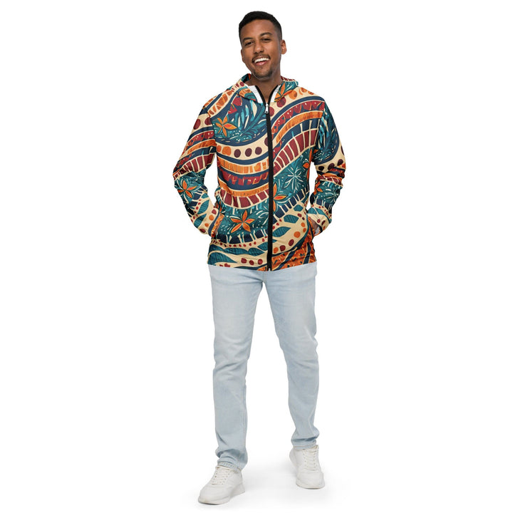 Mens Hooded Windbreaker Jacket Boho Floral Tropical Print