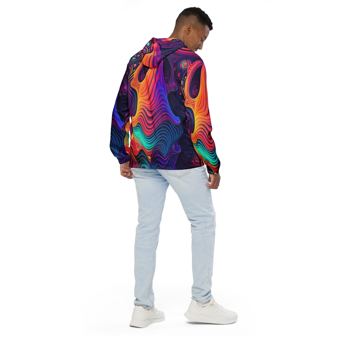 Mens Hooded Windbreaker Jacket Vibrant Psychedelic Kaleidoscope Boho