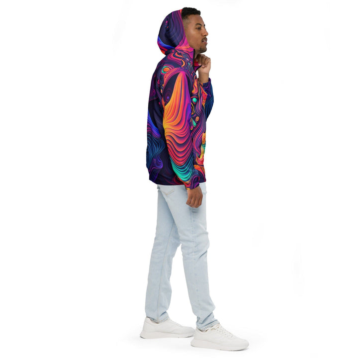 Mens Hooded Windbreaker Jacket Vibrant Psychedelic Kaleidoscope Boho