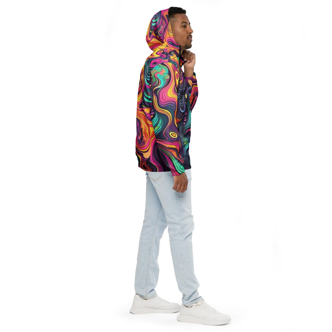 Mens Hooded Windbreaker Jacket Vibrant Psychedelic Rave Pattern - 3