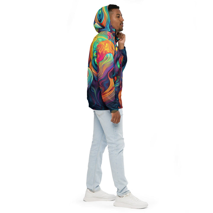 Mens Hooded Windbreaker Jacket Vibrant Psychedelic Rave Pattern