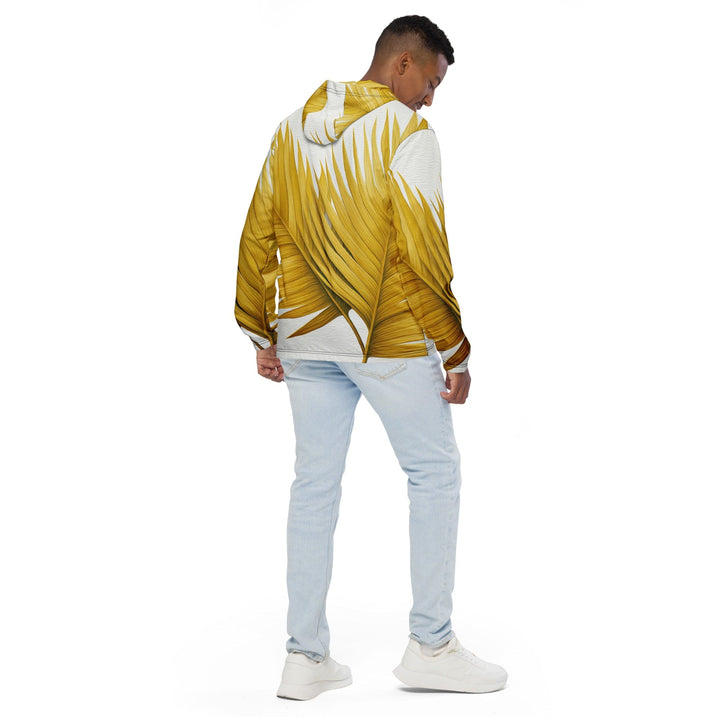 Mens Hooded Windbreaker Jacket Yellow Palm Leaves