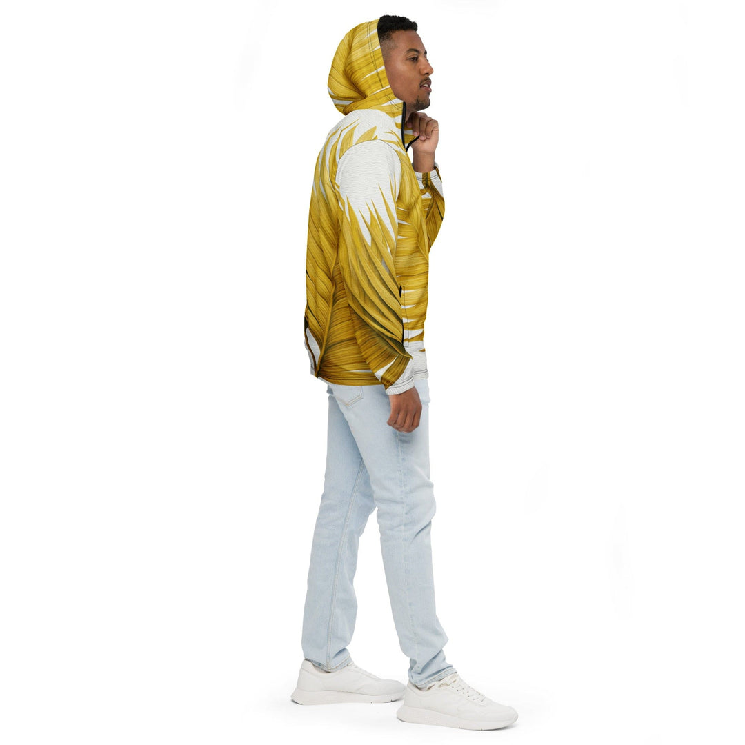 Mens Hooded Windbreaker Jacket Yellow Palm Leaves