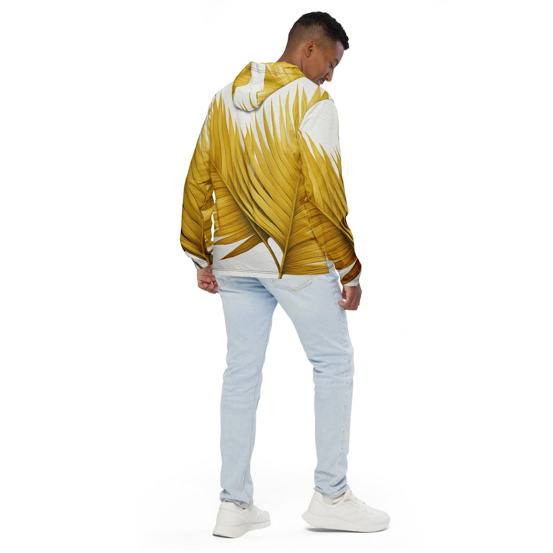 Mens Hooded Windbreaker Jacket Yellow Palm Leaves