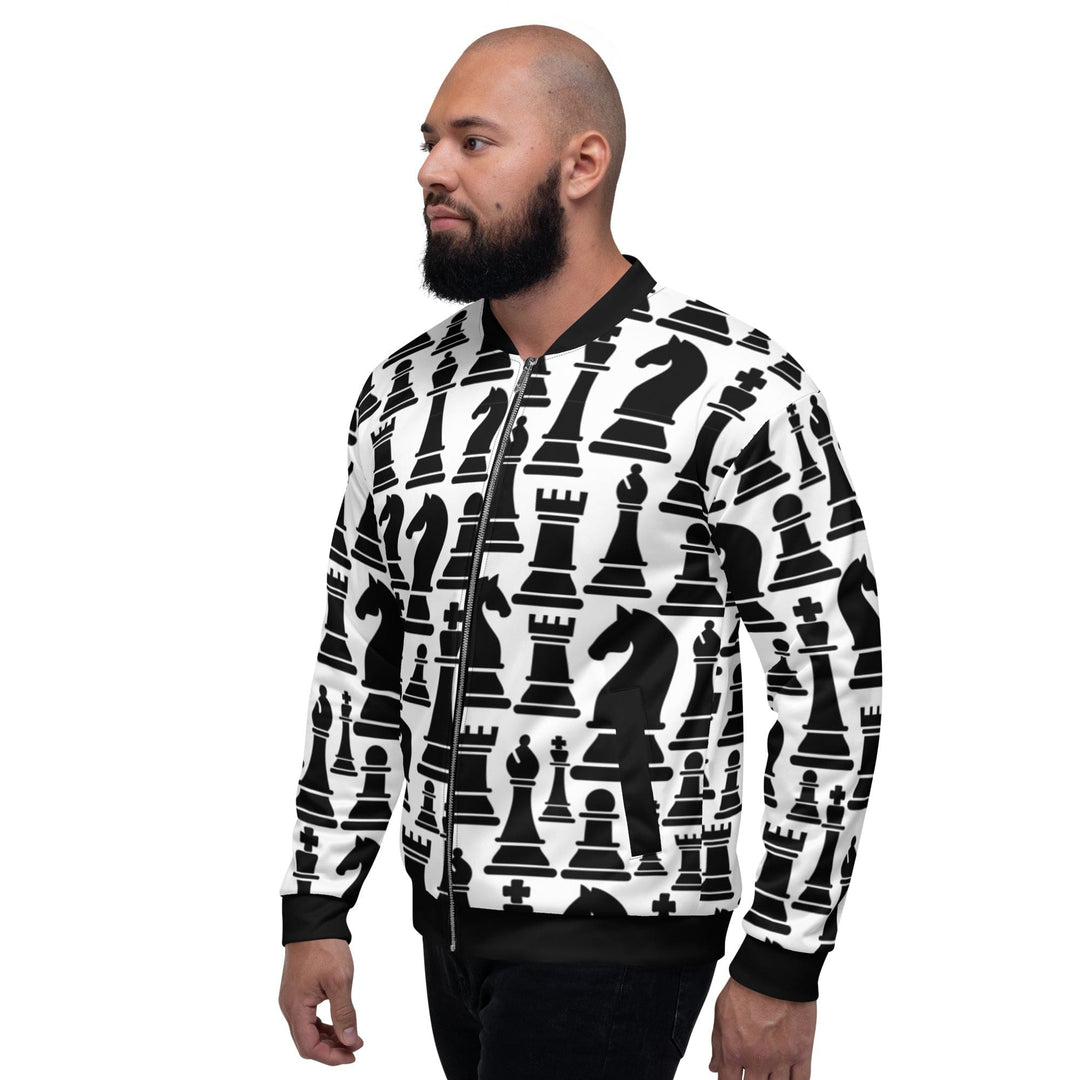 Mens Jacket Black and White Chess Style Bomber Jacket - Mens | Jackets | Bombers