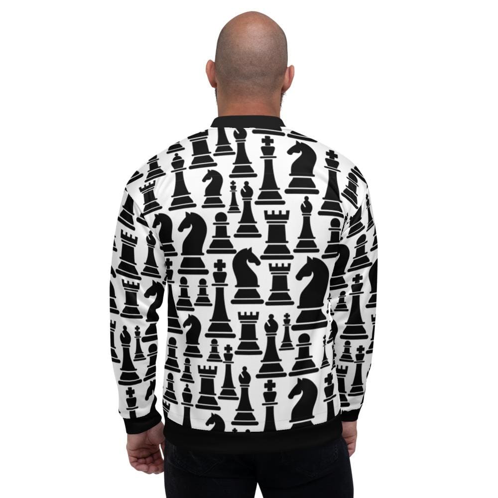 Mens Jacket - Black And White Chess Style Bomber Jacket - Mens | Jackets