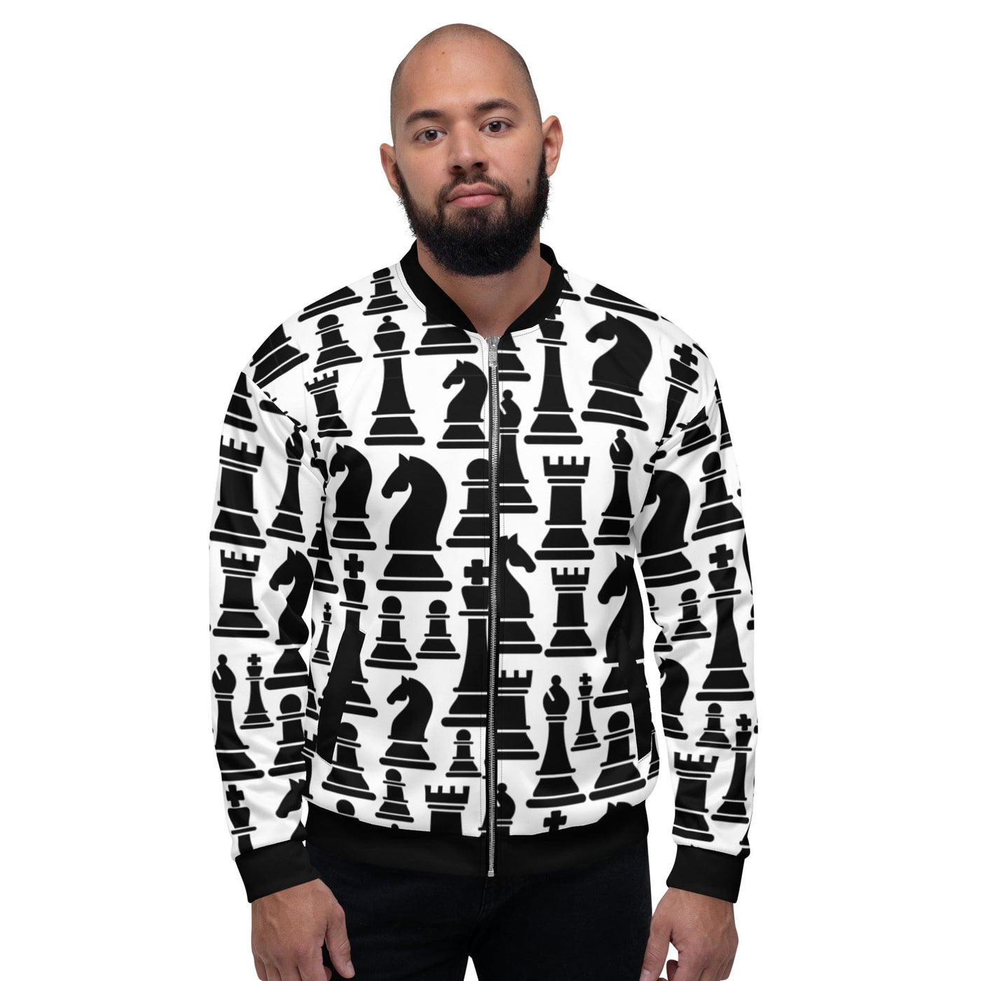 Mens Jacket Black And White Chess Style Bomber Jacket - Mens | Jackets | Bombers