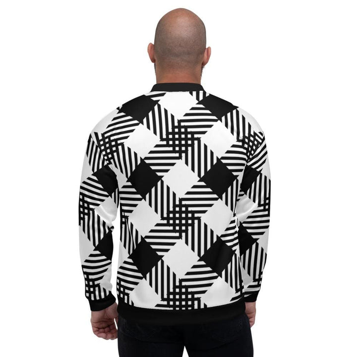 Mens Jacket - Tartan Plaid Colorblock Bomber Jacket Black/white - Mens