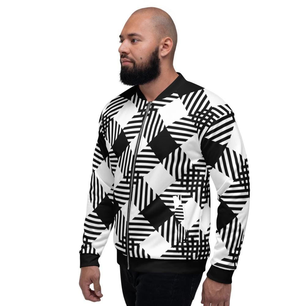 Mens Jacket - Tartan Plaid Colorblock Bomber Jacket Black/white - Mens