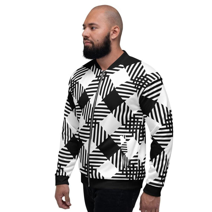 Mens Jacket - Tartan Plaid Colorblock Bomber Jacket Black/white - Mens