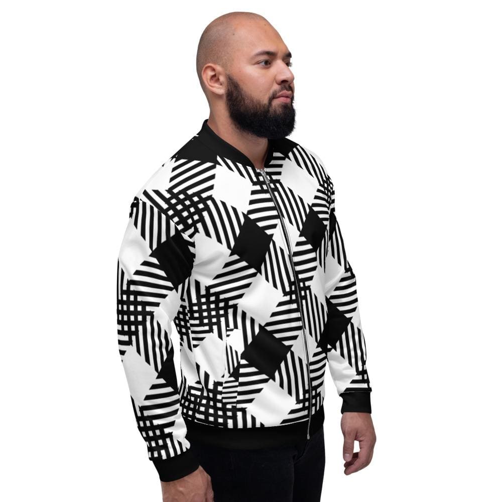 Mens Jacket - Tartan Plaid Colorblock Bomber Jacket Black/white - Mens