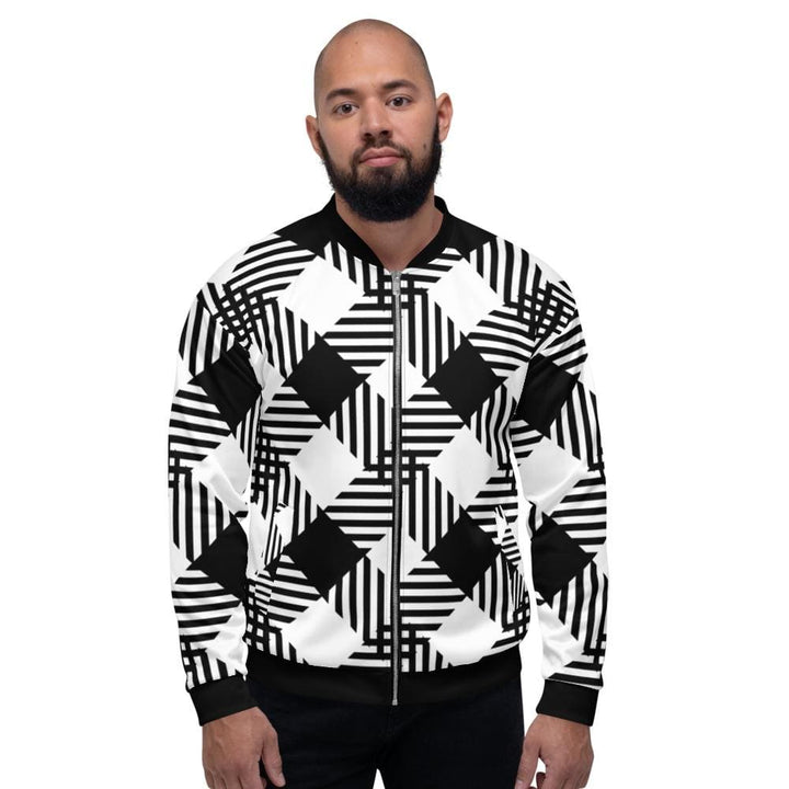 Mens Jacket - Tartan Plaid Colorblock Bomber Jacket Black/white - Mens