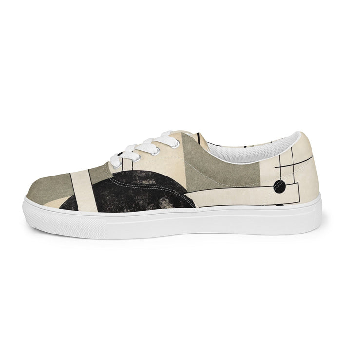 Mens Lace-up Canvas Shoes Abstract Black Beige Brown Geometric Shapes