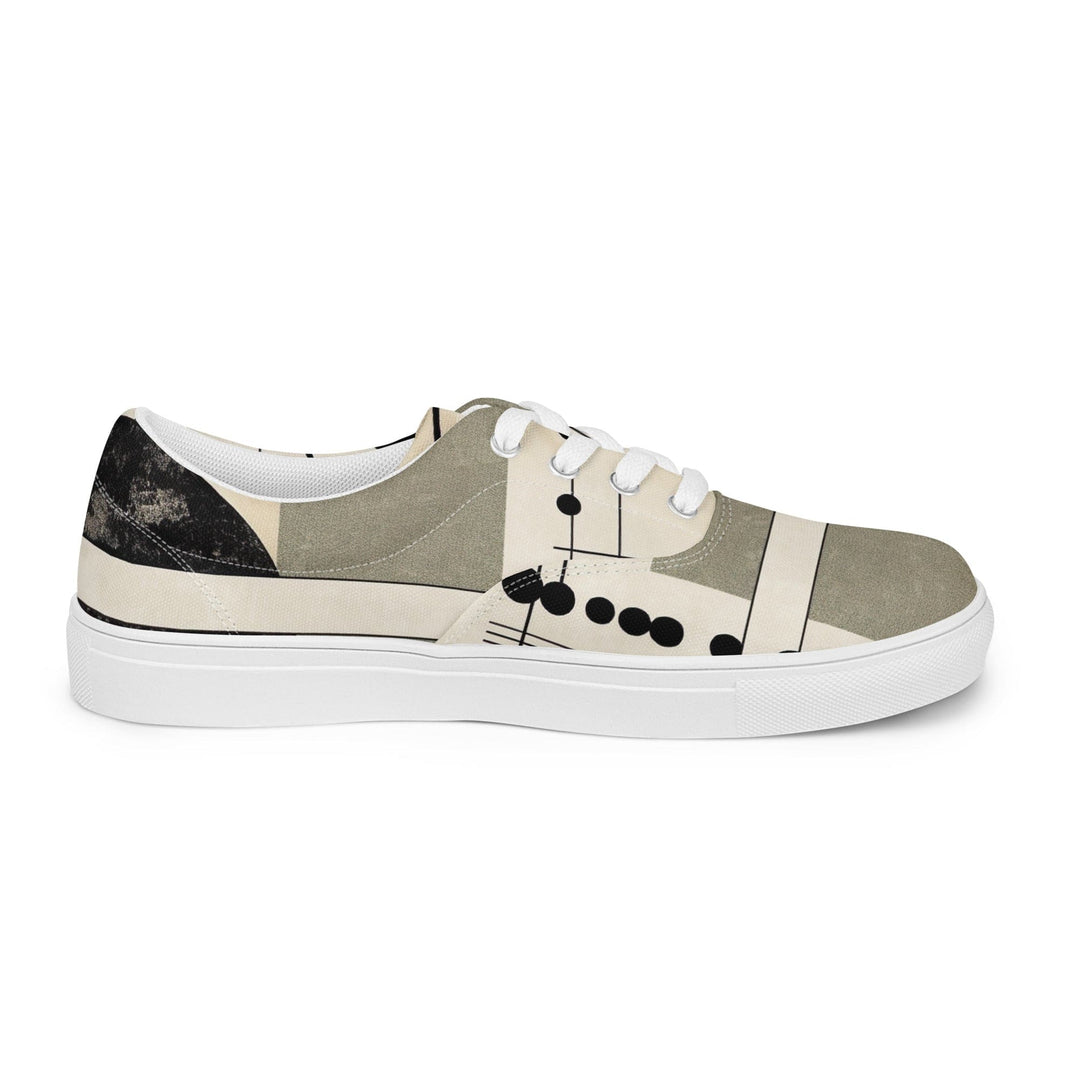 Mens Lace-up Canvas Shoes Abstract Black Beige Brown Geometric Shapes