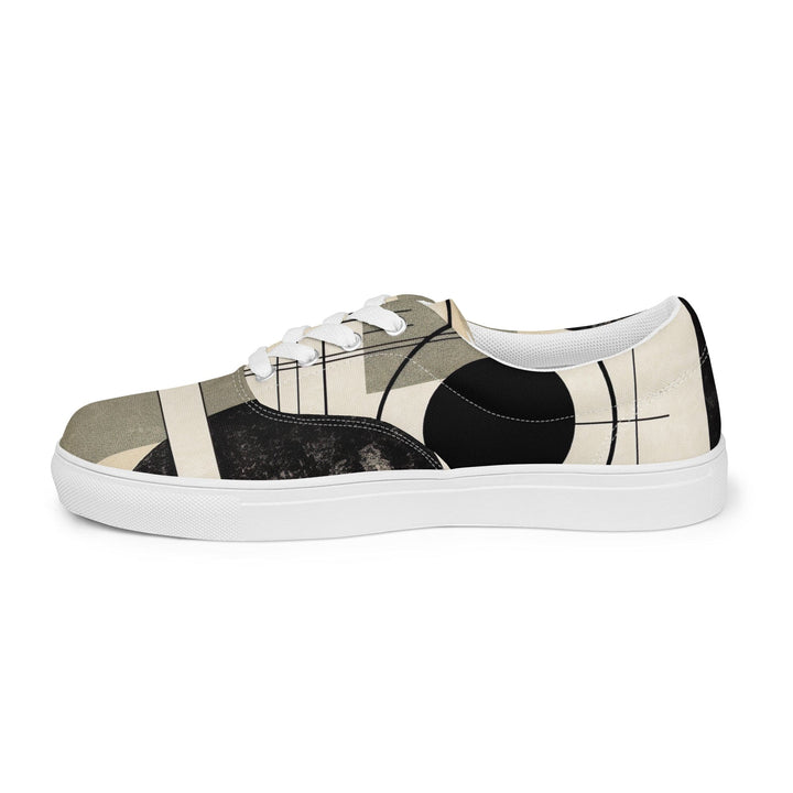 Mens Lace-up Canvas Shoes Abstract Black Beige Brown Geometric Shapes