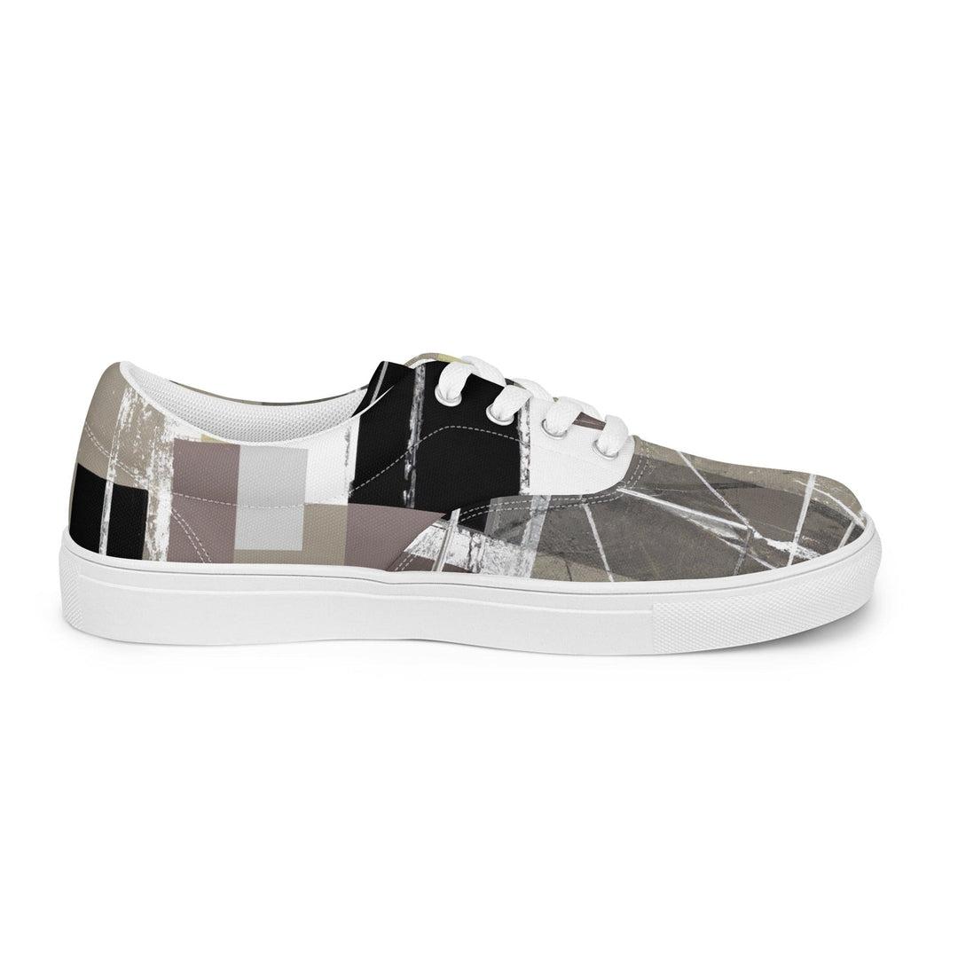 Mens Lace-up Canvas Shoes Abstract Brown Geometric Shapes