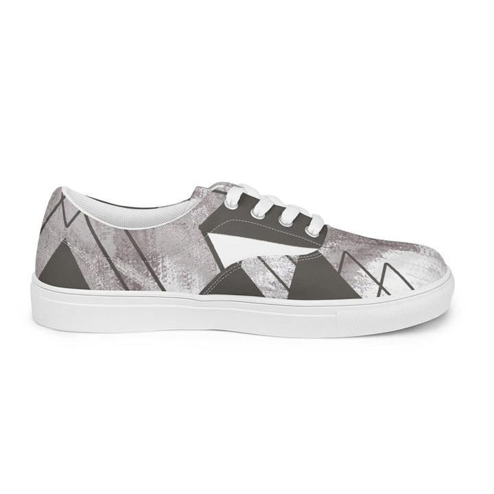 Mens Lace-up Canvas Shoes Ash Grey and White Triangular Colorblock