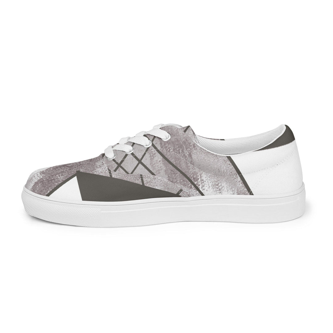 Mens Lace-up Canvas Shoes Ash Grey and White Triangular Colorblock